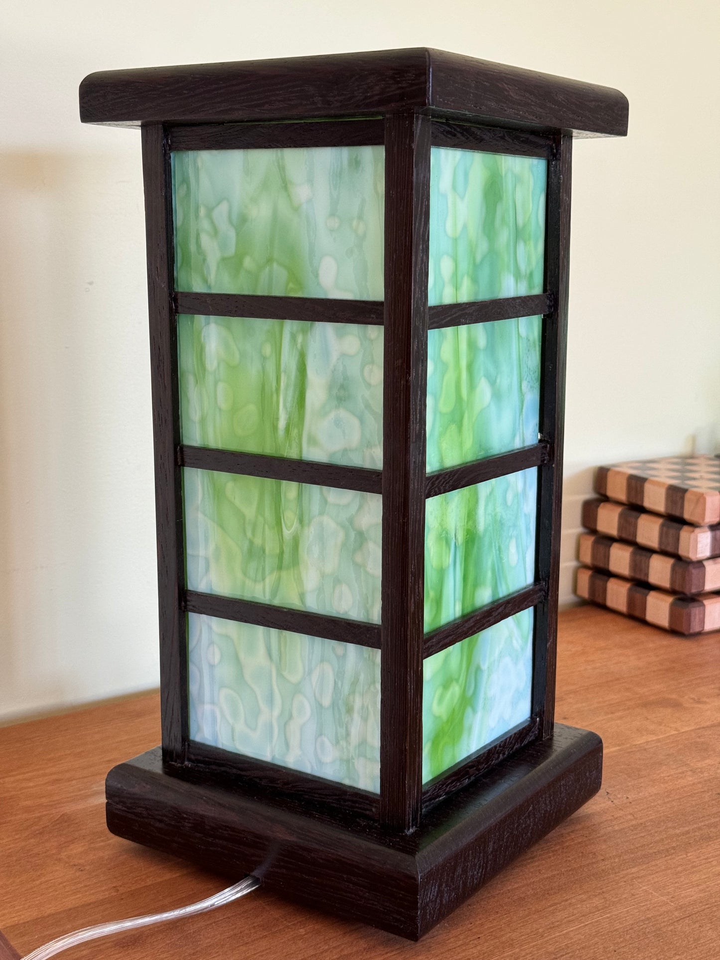 Lantern Lamp: Green Rings in Wenge