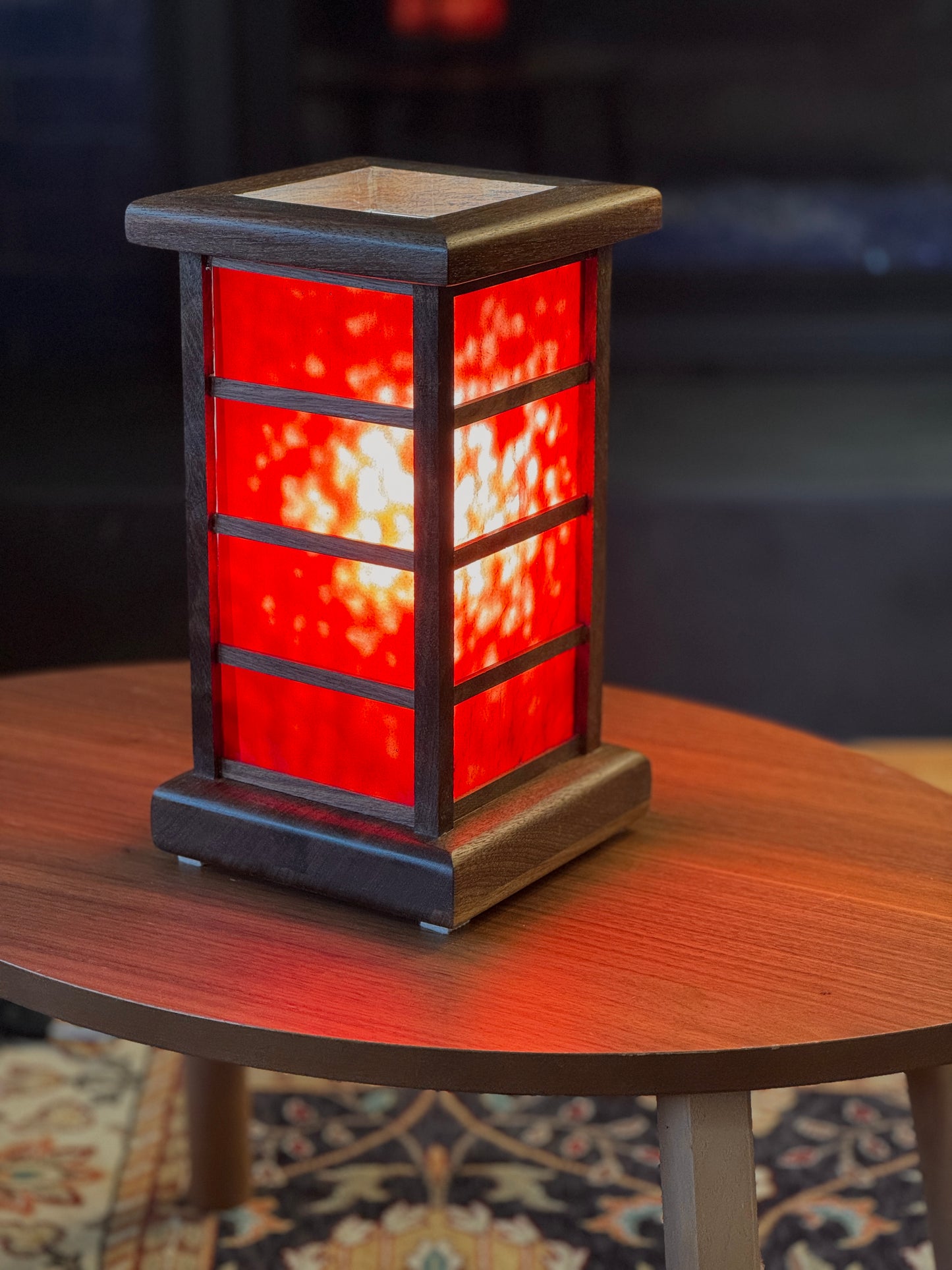 Lantern Lamp: Heart Red in Walnut